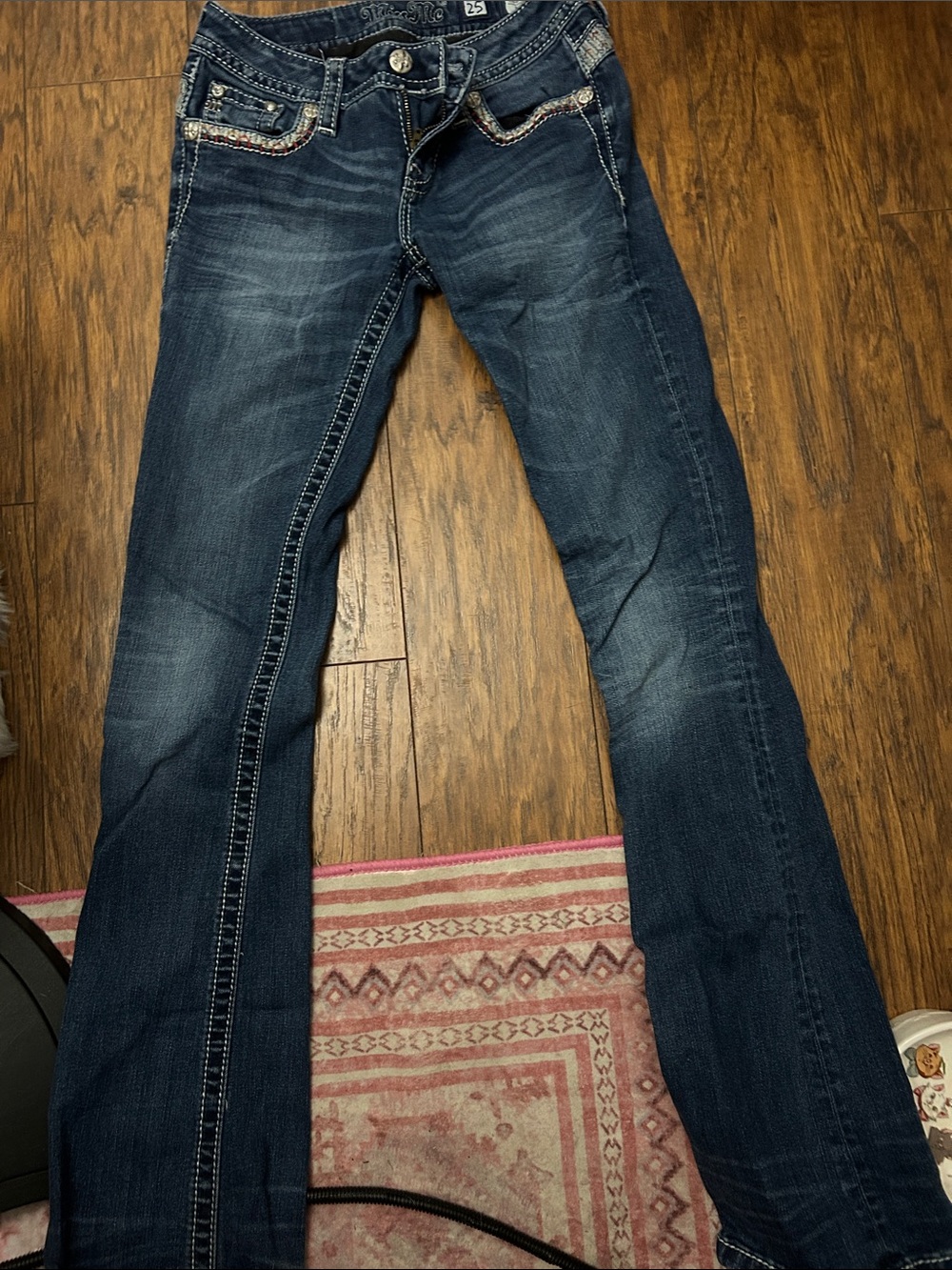 Miss Me Dark Blue Flare Jeans with Embellished Pockets